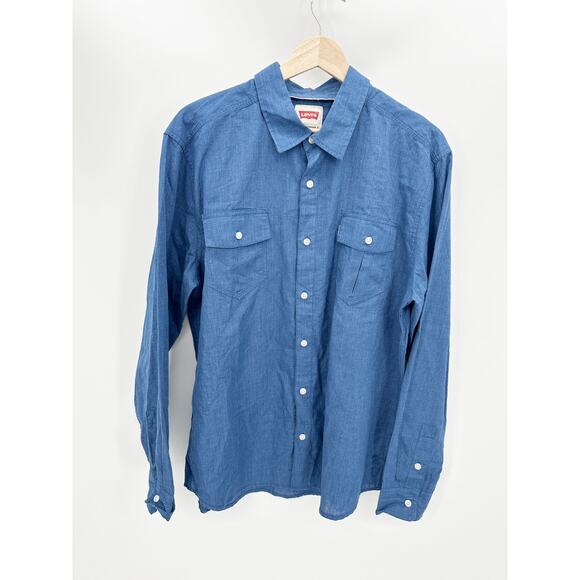 Levi's Blue Modern Fit Long Sleeve Collared Button Up Shirt Men's Size Large L - Picture 1 of 7